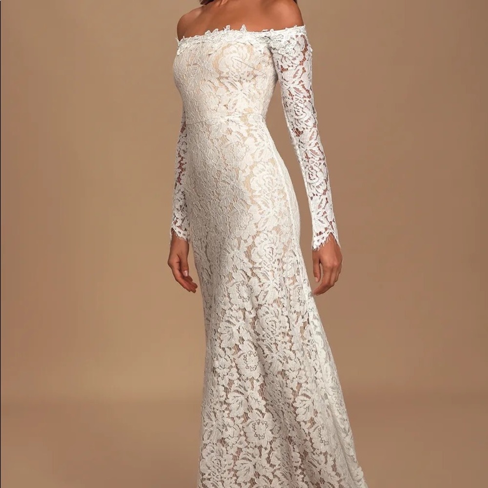 Lulu's Ivory Off-Shoulder Lace Wedding Gown